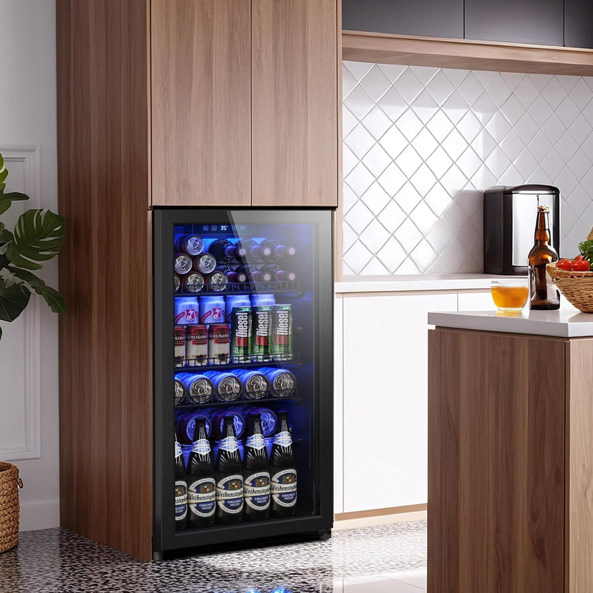 Beverage Fridge, 130 Can Mini Fridge With Glass Door, Beverage Cooler Refrigerator, Wine Drink Beer