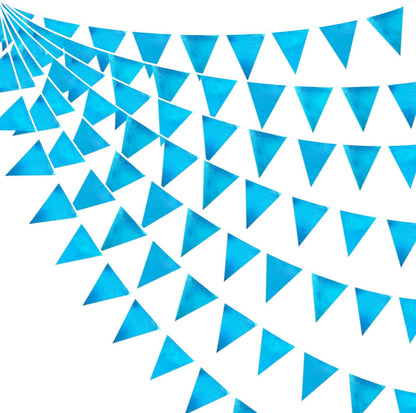 Sky Blue Party Decorations - Light Blue Triangle Pennant Banner Flag - Metallic Fabric Bunting for