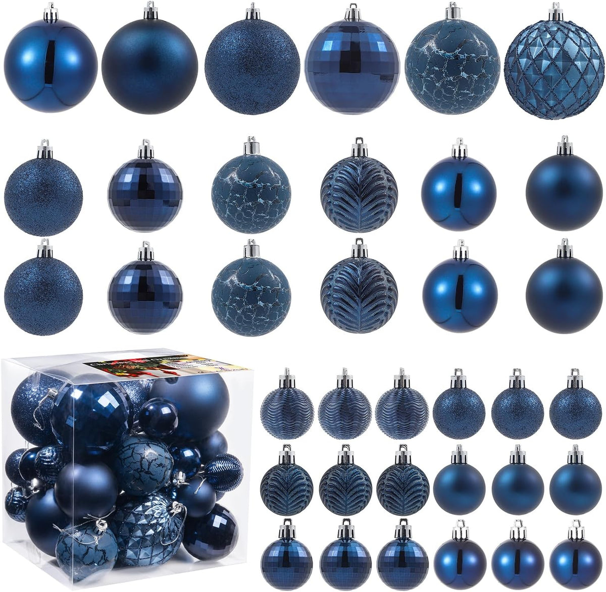 LANGXUN 36pcs Midnight Blue Christmas Tree Decorations Balls, Bolas De Navidad, 2025 Christmas