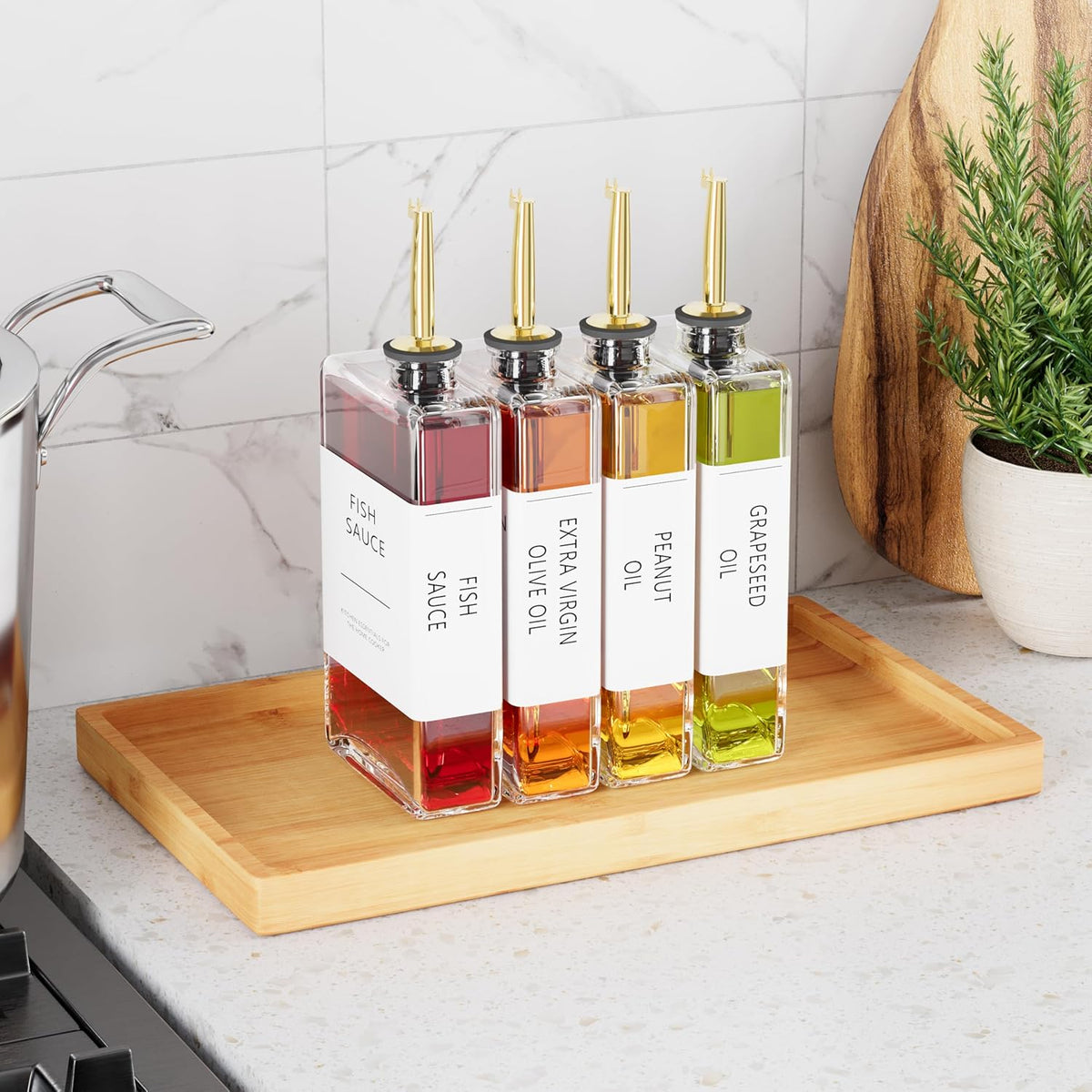 New England Stories Kitchen Cooking Oil Dispenser Set, Olive Oil and Vinegar Bottles, Soy Sauce