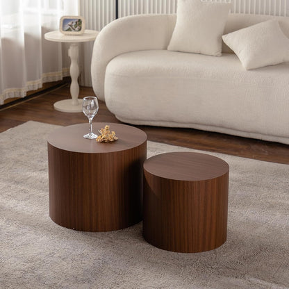 Nesting Round Coffee Table Set of 2, Small Circle Accent End Table for Small Spaces, Morden Drum