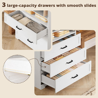 IRONCK Freestanding Closet System with Adjustable Shelves & 3 Drawers