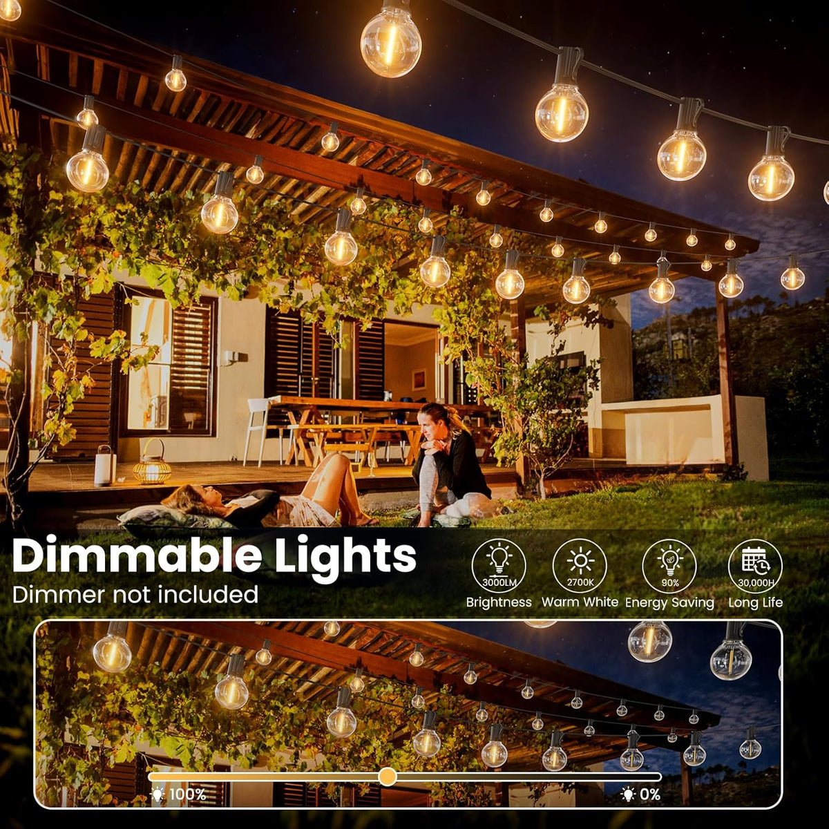 RTTY Outdoor String Lights 25 FT, G40 Led Patio Globe Lights with 13pcs Bulbs,Waterproof