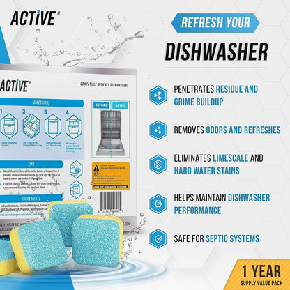 Washer Dishwasher Disposal & Coffee Cleaner Tablets - 96 Tabs Includes ACTIVE Washing Machine