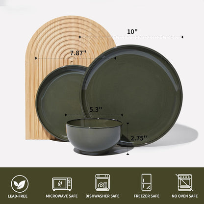 18 Piece Dinnerware Set for 6, Reactive Glaze Terracotta Plates and Bowls Set, Large Family-Sized