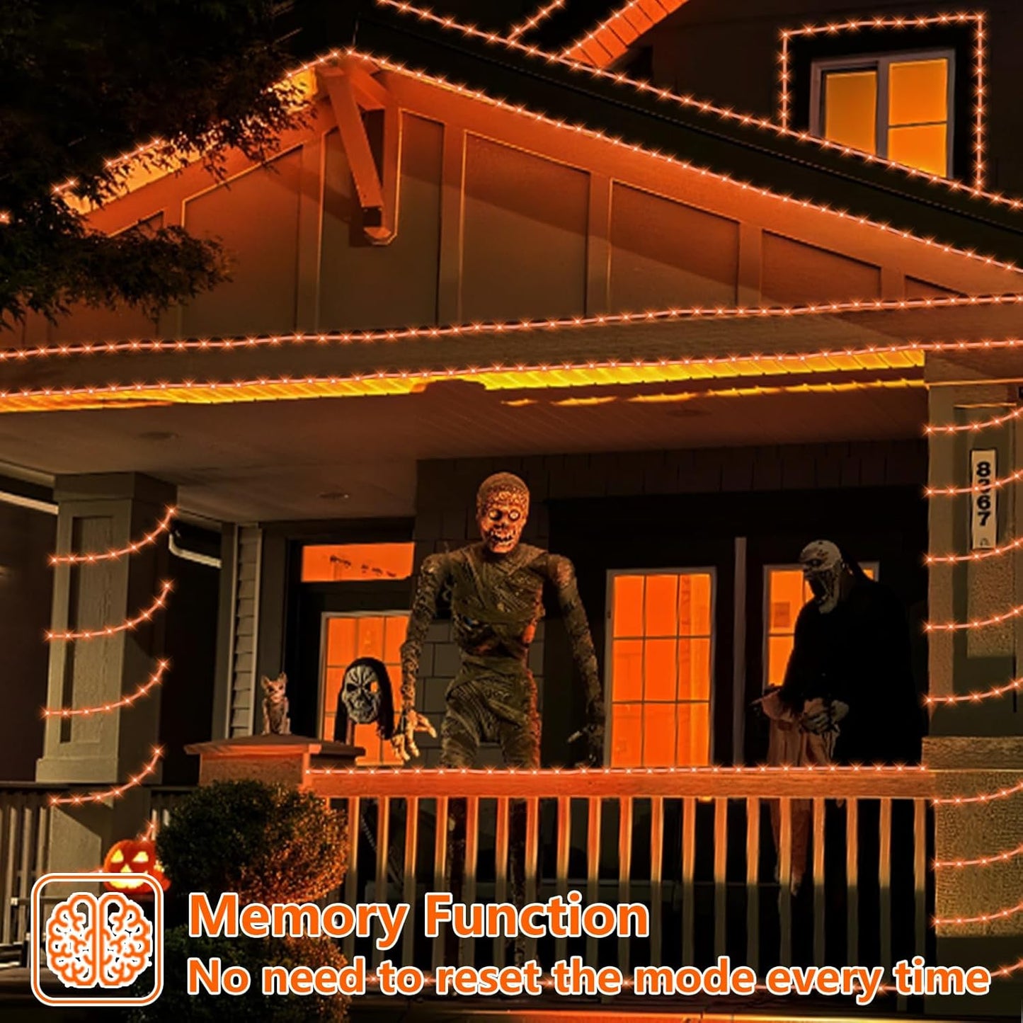 YEGUO Orange Lights for Halloween, 2 Pack Each 33ft 100 LED Rope Lights Outdoor, 8 Modes Fairy