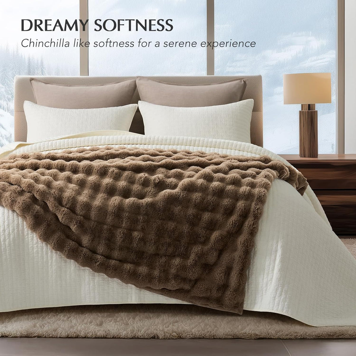 EVERGRACE Ultra Soft Luxury Fluffy Faux Rabbit Fur Throw Blanket, Thick Warm Fuzzy Blankets for
