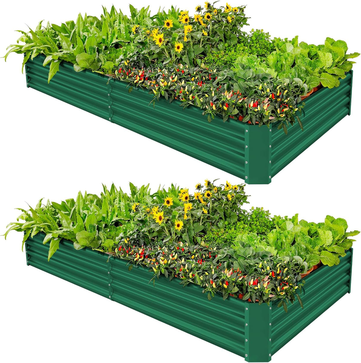 Land Guard 2 Pack 8×4×1ft Galvanized Metal Raised Garden Bed, Metal Planter Kit Box Outdoor for