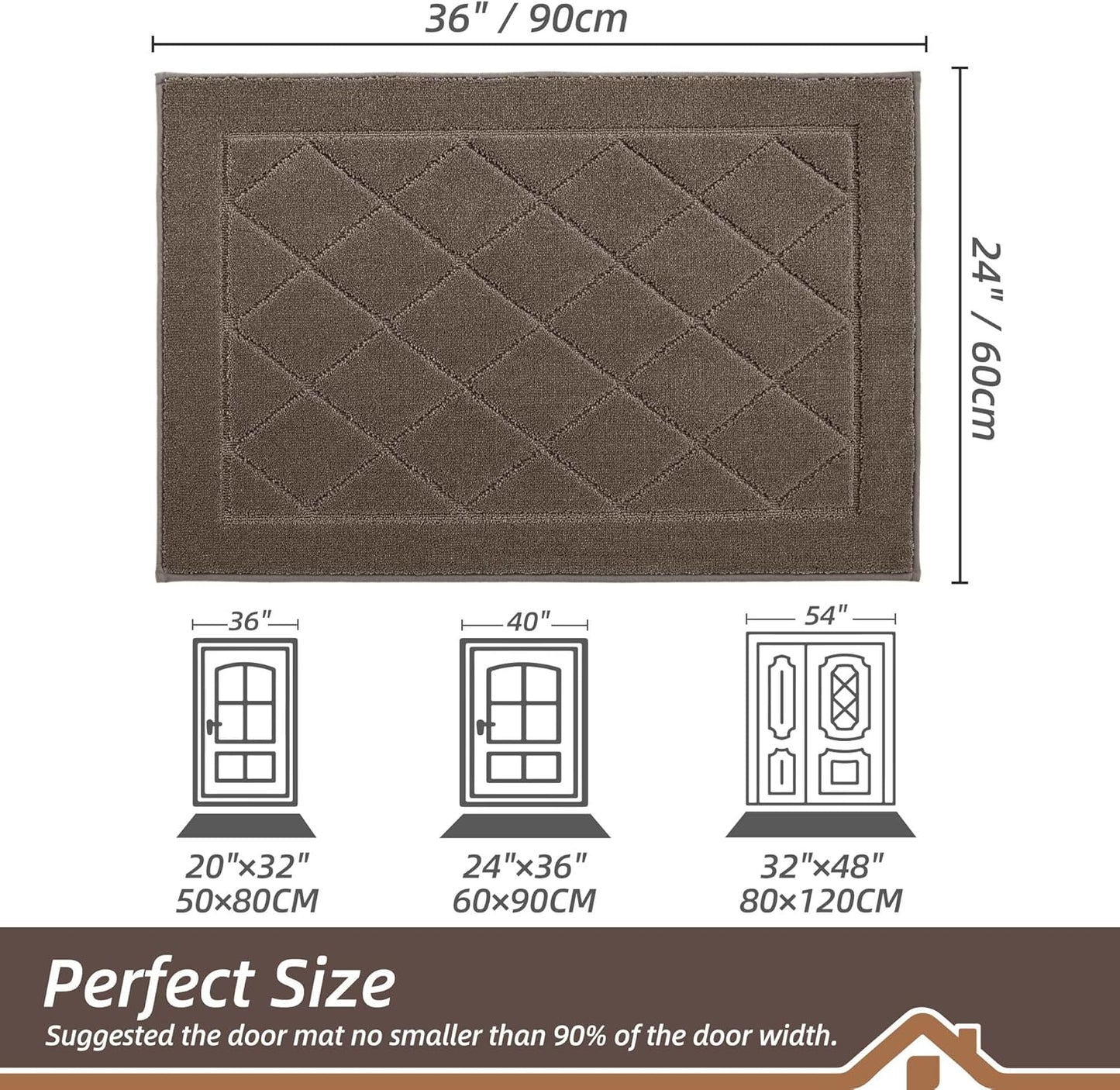 BEQHAUSE Dirt Trapper Door Mat 24" x 36", Doormat Non-Slip Entryway Rugs Washable, Dog Door Mat