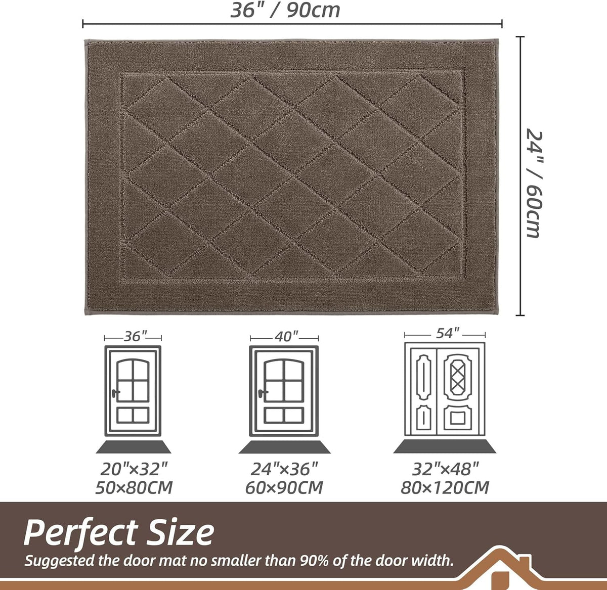 BEQHAUSE Dirt Trapper Door Mat 24" x 36", Doormat Non-Slip Entryway Rugs Washable, Dog Door Mat