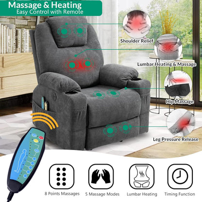 VIVIJASON Power Lift Chair Electric Recliner for Elderly Heated Vibration Massage Fabric Recliner