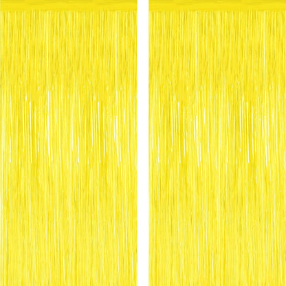 2 Pack Backdrop Curtains, 3.28 FT x 7.05 FT Yellow Color Tinsel Backdrop, Metallic Foil Backdrop