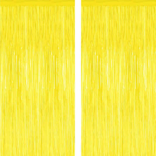 2 Pack Backdrop Curtains, 3.28 FT x 7.05 FT Yellow Color Tinsel Backdrop, Metallic Foil Backdrop