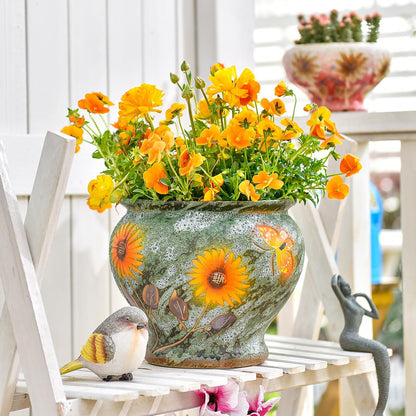 Sungmor Ceramic Hand Painted Succulent Flower Pots, 9 Inch Large Pottery Pots for Indoor Outdoor