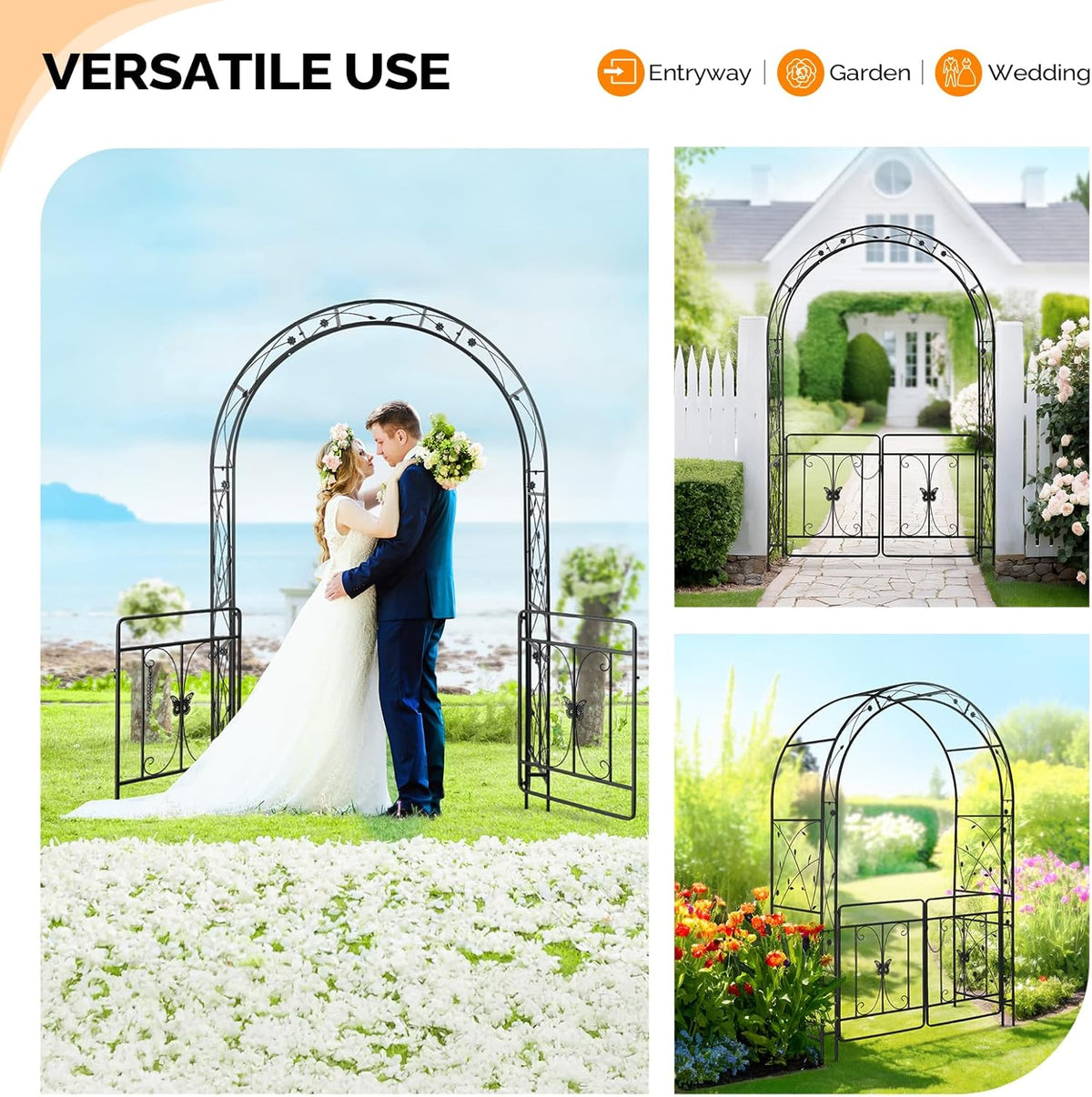 VINGLI Garden Arbor Arch, Wedding Arch Archway for Ceremony Party, Trellis for Plant Climbing