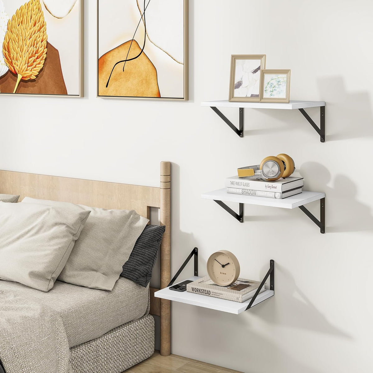 Heimlove Deep Floating Shelves for Wall, 12 Inch Deep Floating Shelves Set of 3, 16W x 12D Wood