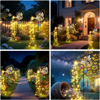 Solar Lights Outdoor Decorative, 39.4'' Metal Solar Watering Can Lights with Bee, Waterproof Garden