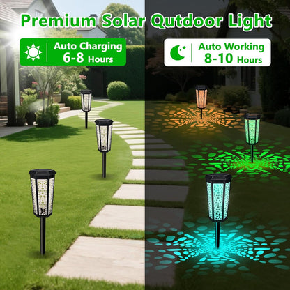 Solar Pathway Landscape Lights 4 Pack, RGB Color Changing+Warm White Outdoor Waterproof Solar Yard