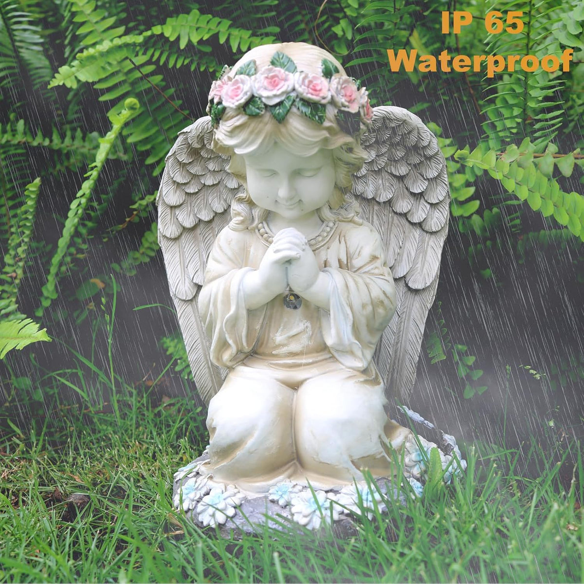 Praying Angels Figurine,Solar Garden Angel Statues, Waterproof Kneeling Angel Sculpture, Outdoor