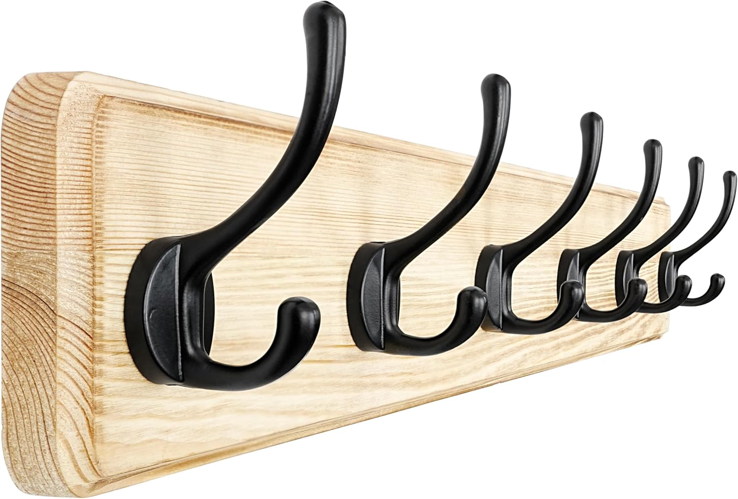 Dseap Coat Rack Wall: 24" Long, Patented, Heavy-Duty, 6-Double-Hooks Wooden Wall Mounted Coat Rack