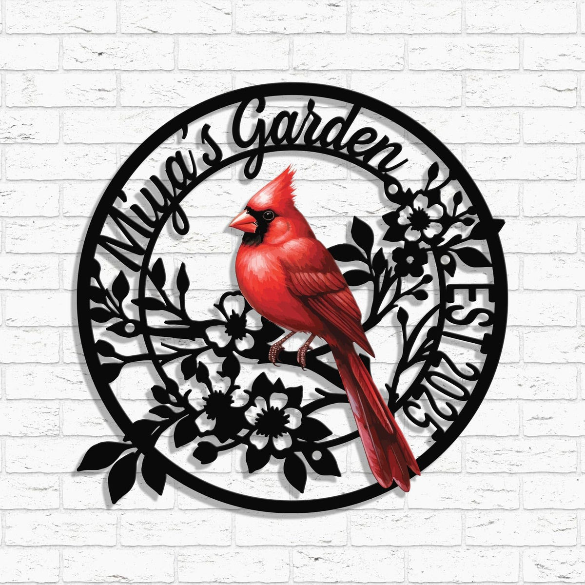 Personalized Name Garden Cardinal Metal Signs with Stake, Custom Family Name Yard Decor for Outdoor