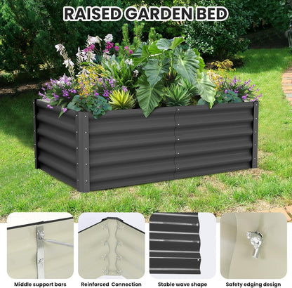 Galvanized Raised Garden Bed Outdoor, 2 Pcs 6x3x1.5FT Outdoor Large Planter Raised Beds Open Base