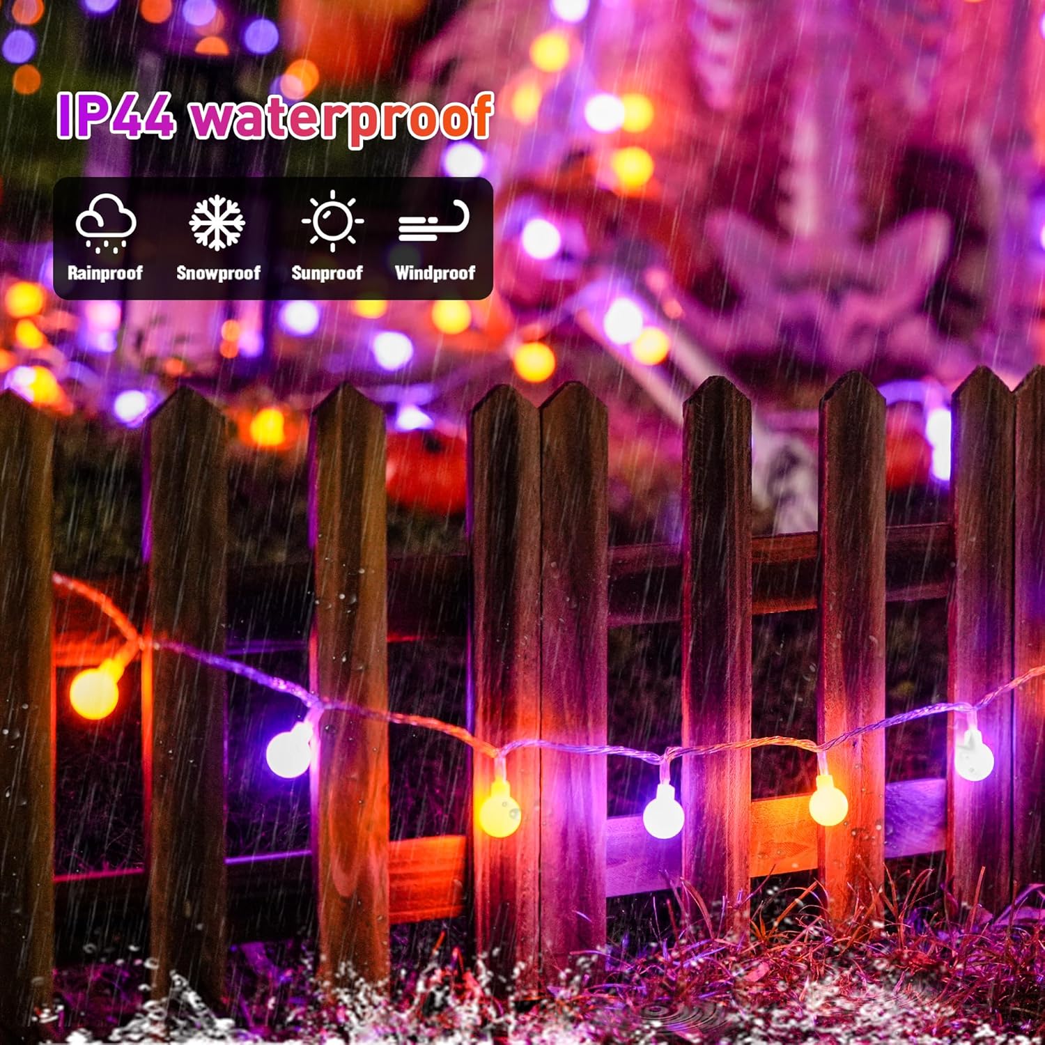 JMEXSUSS 100 LED Orange and Purple Halloween Lights Indoor, Connectable Globe String Lights Plug in