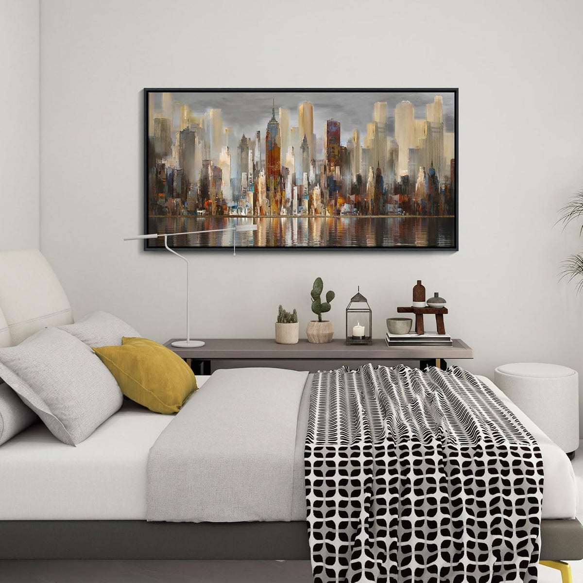 Abstract Brown New York City canvas Wall Art Framed Large Wall Art for Living Room Modern Paintings