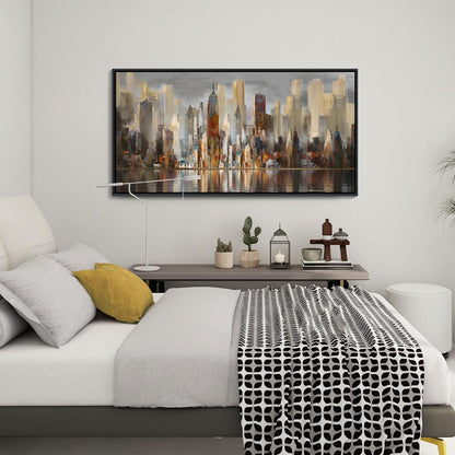 Abstract Brown New York City canvas Wall Art Framed Large Wall Art for Living Room Modern Paintings
