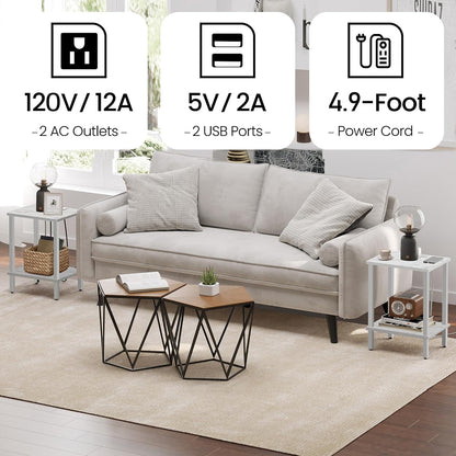 TUTOTAK End Table with Charging Station, Set of 2, Small Side Table, Nightstand Bedside Table