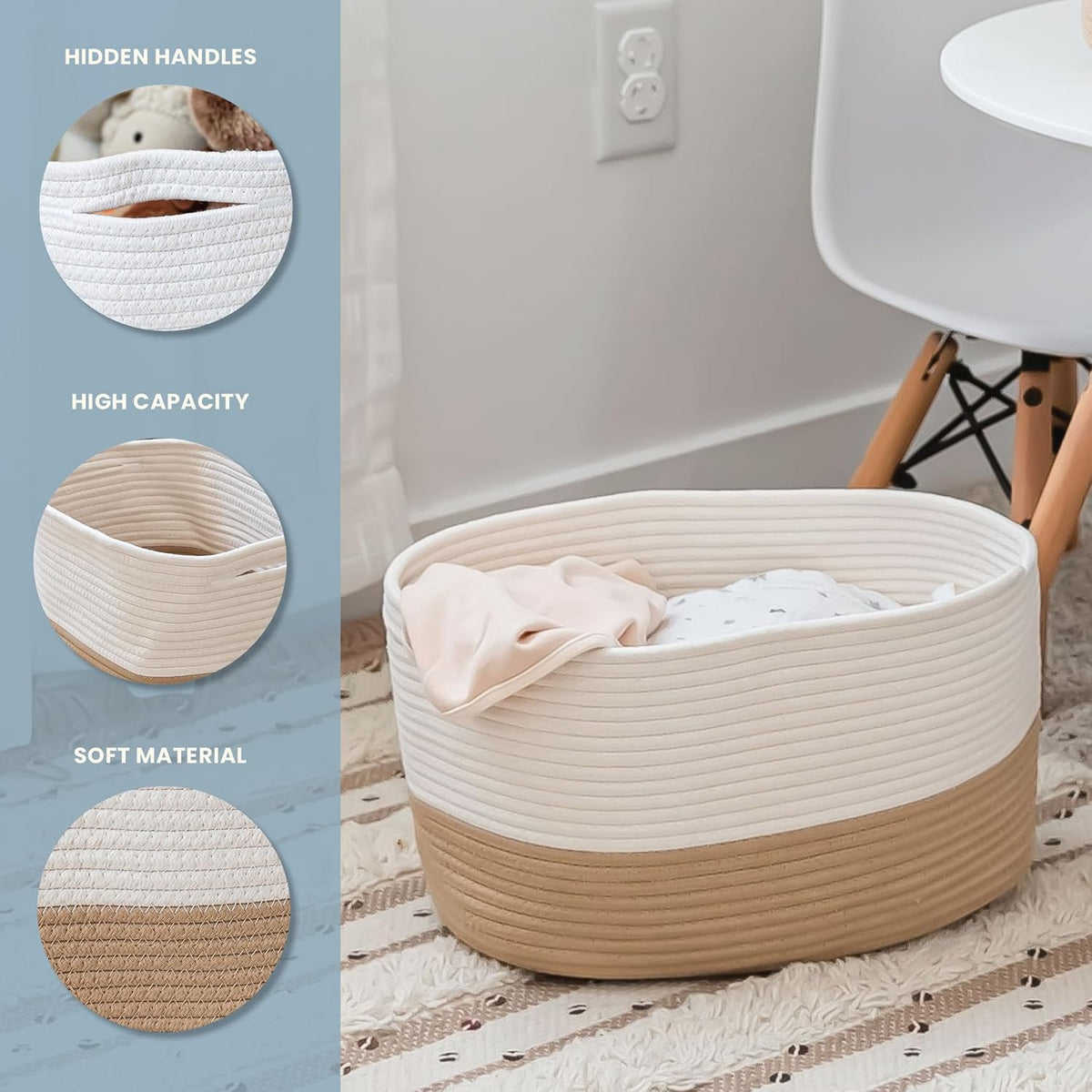 OrganiHaus Woven Storage Baskets for Organizing, Cotton Rope Organizer Bins for Shelves, Closet &