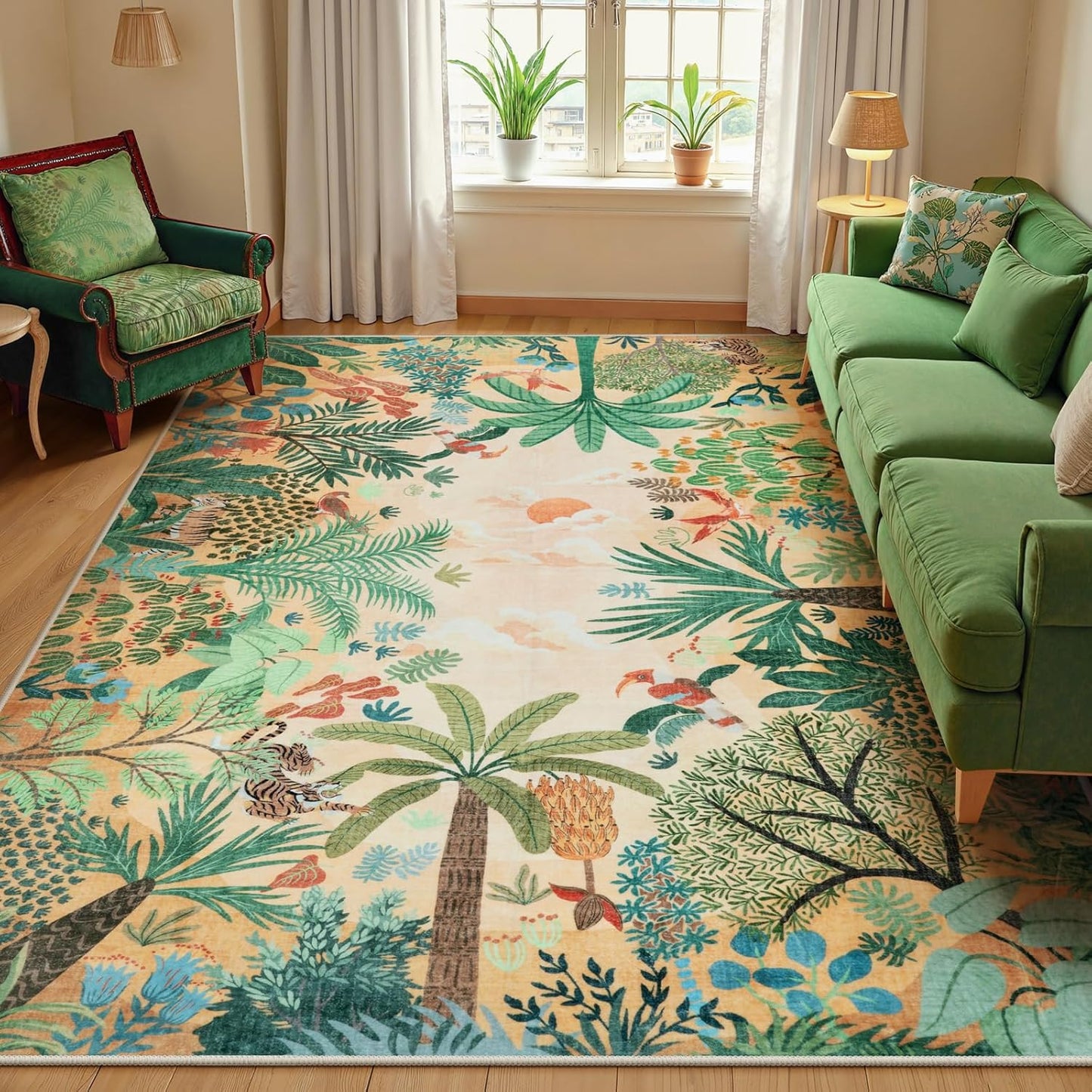 LIVEBOX Boho Jungle Animal Print 5 x 7 Area Rugs for Living Room, Soft Yellow Rug for Bedroom