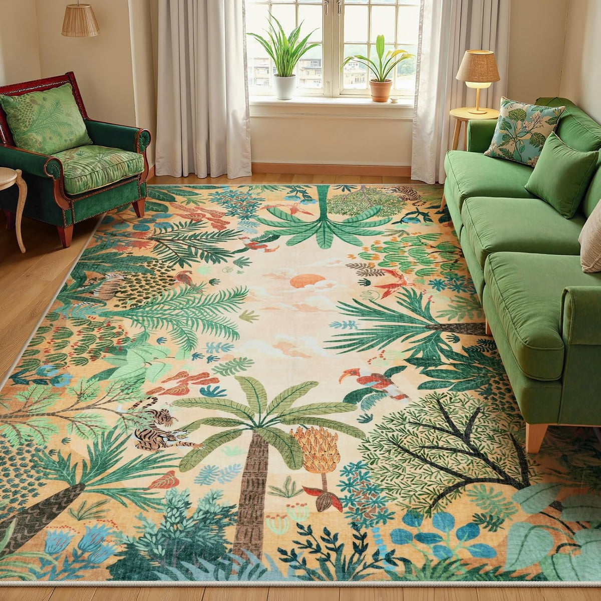 LIVEBOX Boho Jungle Animal Print 5 x 7 Area Rugs for Living Room, Soft Yellow Rug for Bedroom
