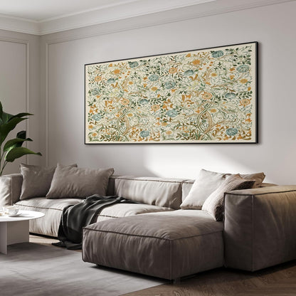 SIGNWIN 24"x46" Extra Large Framed Wall Art Vintage Botanical Floral with Golden and Teal Leaves
