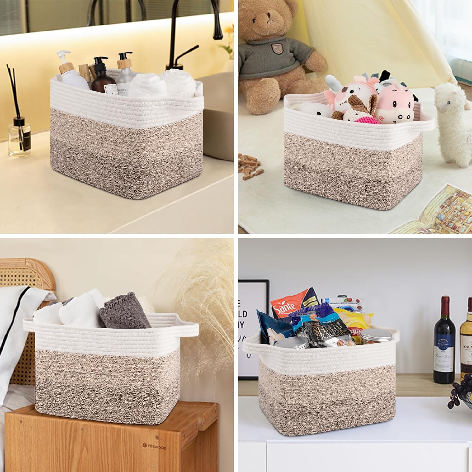 Storage Basket for Organizing, Woven Baskets for Storage, Rectangle Decorative Baskets for Shleves