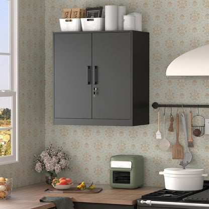 Metal Wall Cabinet,Garage Wall Cabinetwith Handle,Lockable Storage Cabinets Wall Mounted with 2