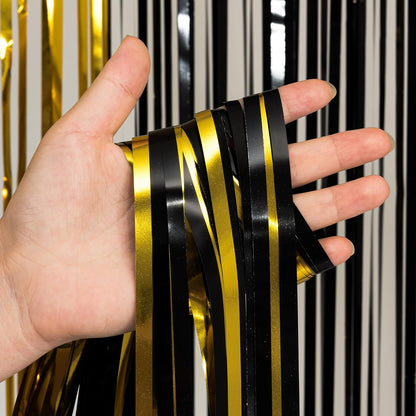 Black and Gold Party Streamers Decoration - GREATRIL Foil Fringe Backdrop for 2025