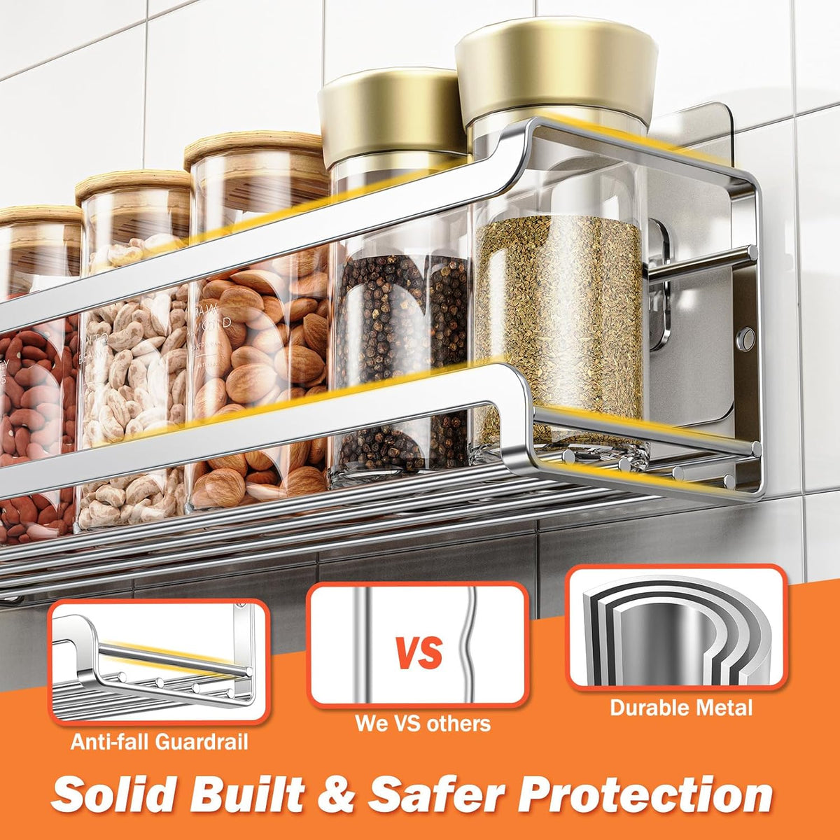 Spice Rack wall mounted 2 Pack, Space-Saving Spice Organizer for Spice Jars and Seasonings,Screw or