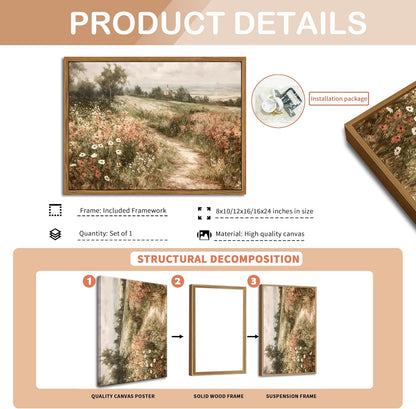 Vintage Framed Wall Art for Living Room – Vintage Wildflower Pictures Oil Paintings Canvas Prints