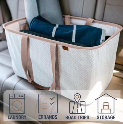 CleverMade Collapsible Laundry Tote - LUXE Mocha 2-Pack 50L - Foldable Storage Organization