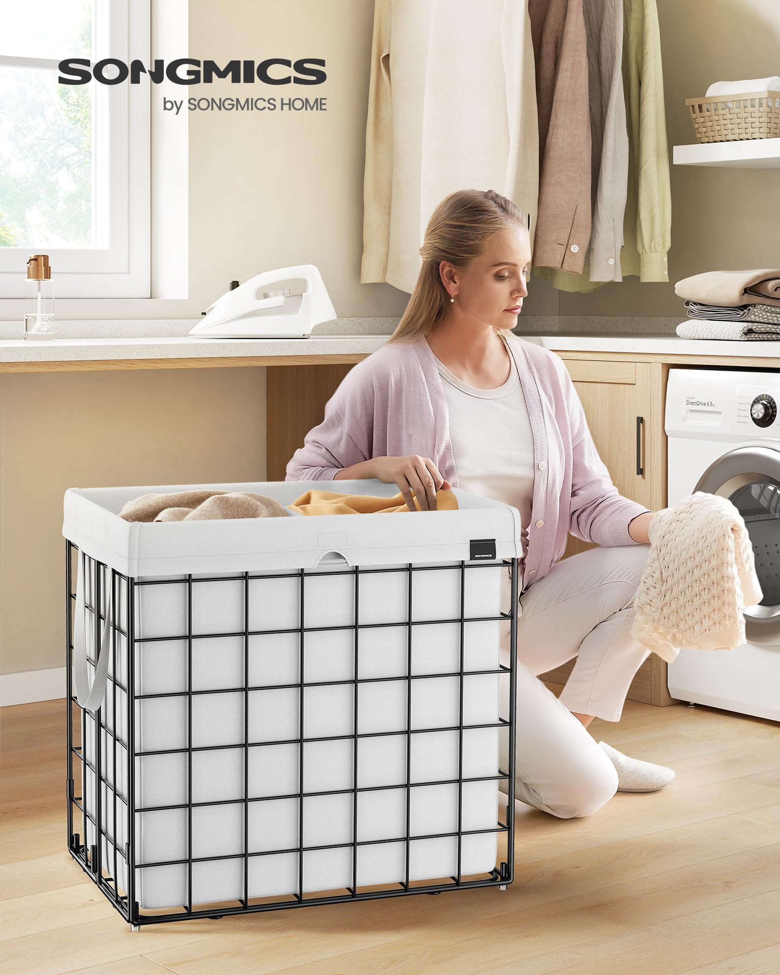 SONGMICS Laundry Hamper, 34.3 Gal. (130L) Laundry Basket, Collapsible Clothes Hamper, Removable and