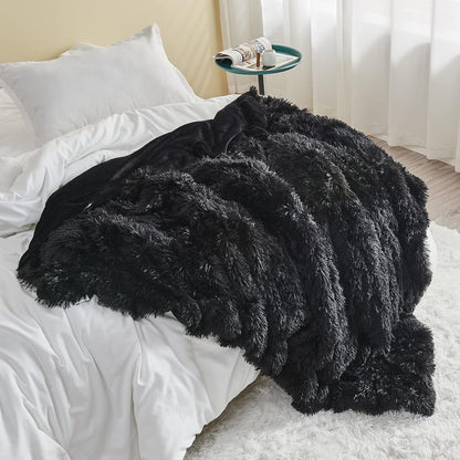 GONAAP Fuzzy Faux Fur Throw Blanket Black Super Soft Cozy Plush Fuzzy Shaggy Blanket for Couch Sofa