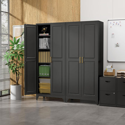 Kitchen Pantry Cabinet,75”Black Metal Storage Cabinets with Doors and 4 Adjustable Shelves,Kitchen