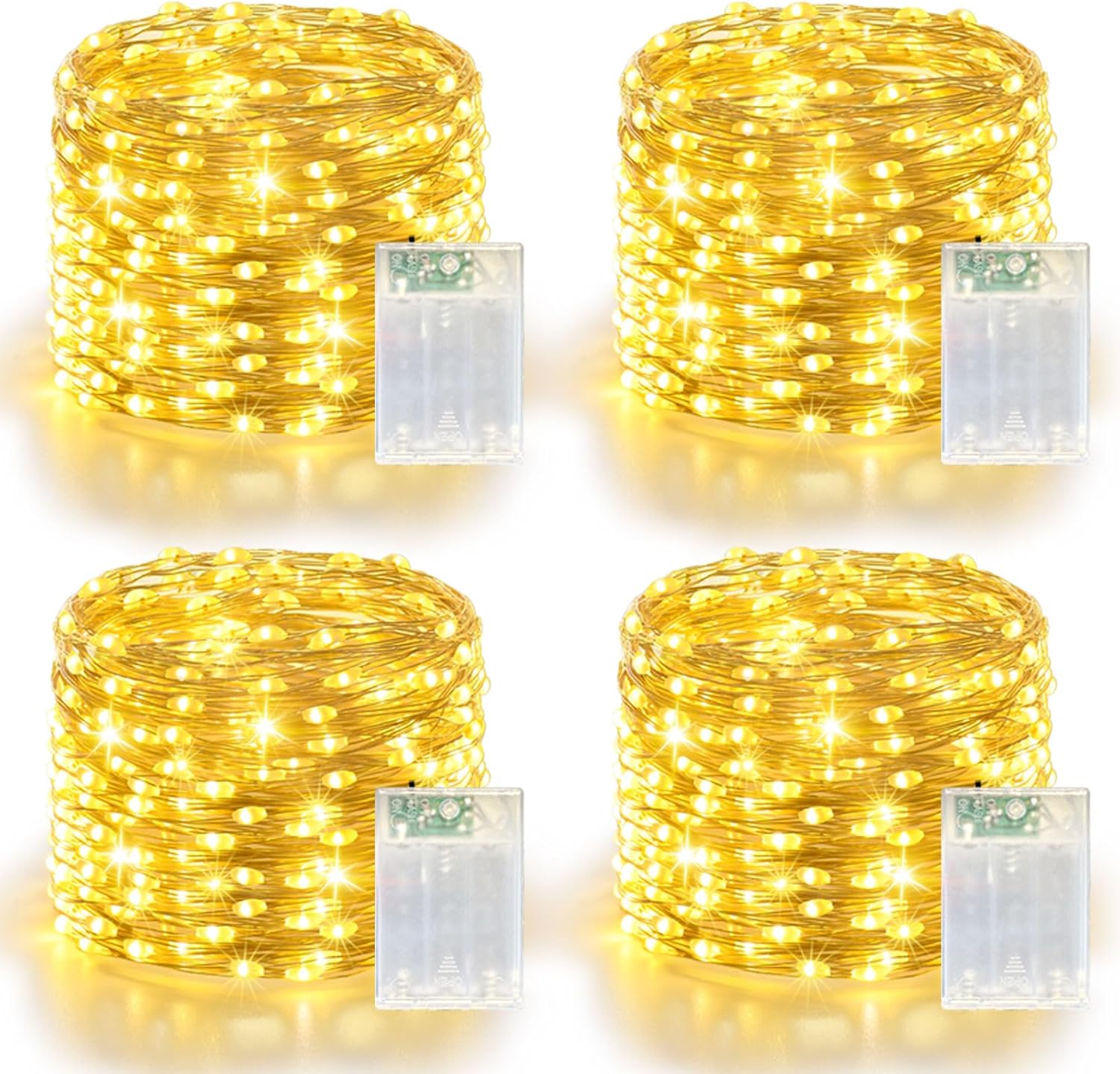 4 Pack 60LED Christmas Fairy Lights Battery Operated - 20FT Twinkle Lights with 2 Lighting Modes