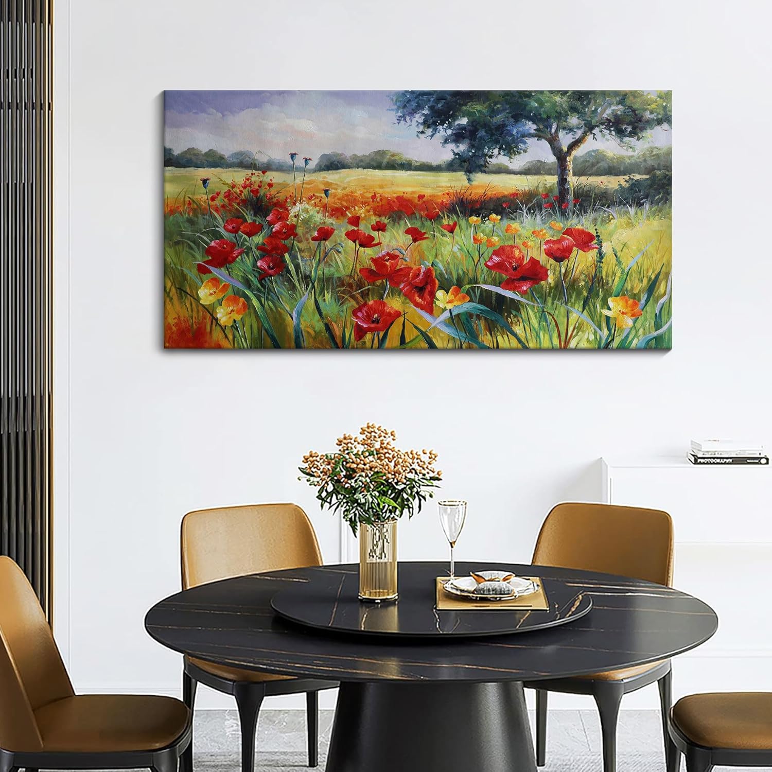 Wall Decor for Living Room Large Wall Art Green Trees Red Yellow Flowers Canvas Art Wall Decor for