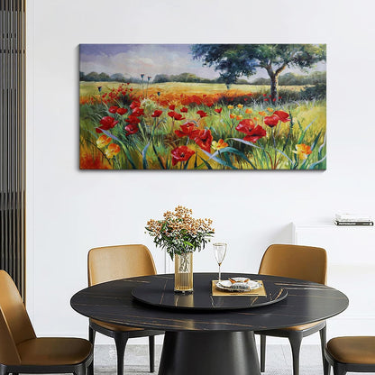Wall Decor for Living Room Large Wall Art Green Trees Red Yellow Flowers Canvas Art Wall Decor for