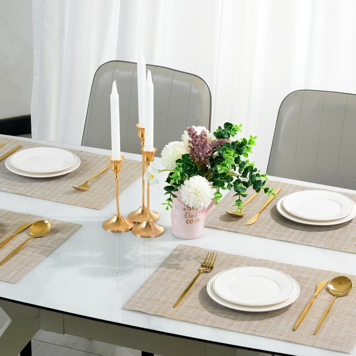 Placemats Set of 6，Non-Slip PVC Weave Table Mats Easy to Clean，Heat Resistant Place Mats for