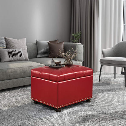 24'' Leather Storage Ottoman Rectangular Foot Rest Stool with Nailhead Trim for Bedroom Living