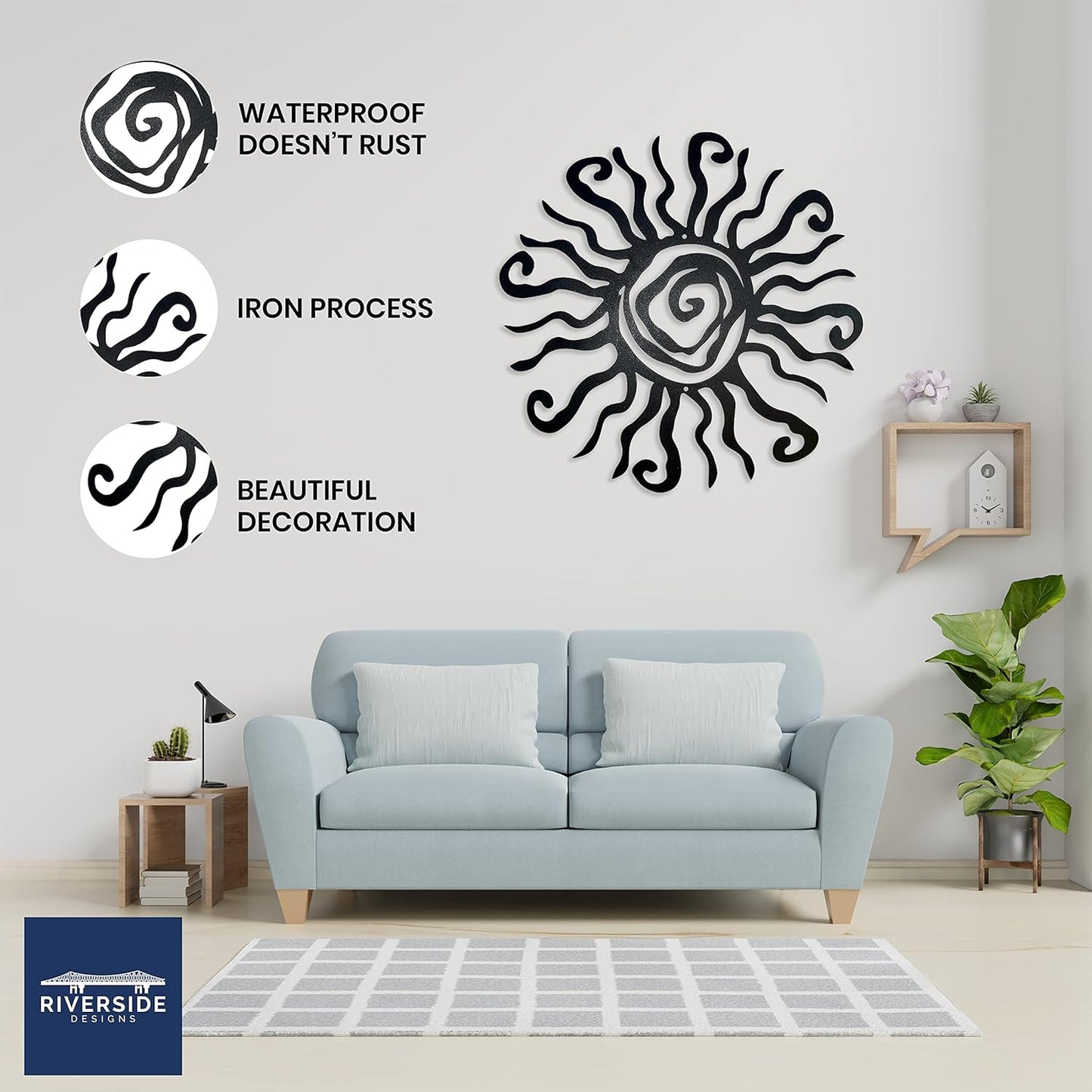Riverside Designs Wacky Sun Metal Wall Art Indoor/Outdoor Decor - 18" Black Rust Proof Wall