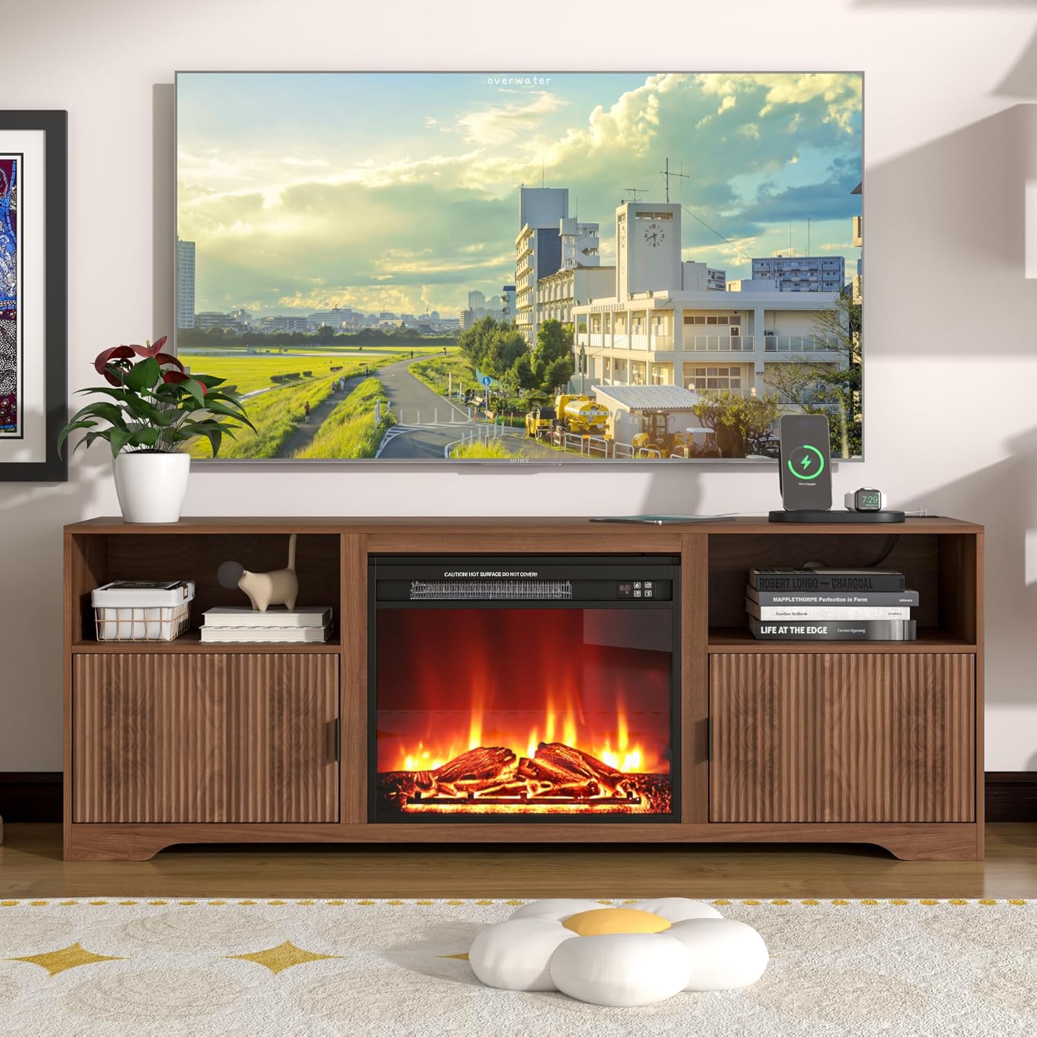 Fireplace TV Stand for Television up to 80 Inch,Entertainment Center with Adjustable
